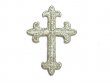 Wholesale Iron-on Applique - Fleury Latin Cross #17864 - Silver Metallic, 1.875" x 1.375", 25pcs