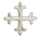 Iron-On Applique - Fleury Patonce Cross #1652D - Silver Metallic, 2.875" x 2.875"