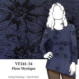 VF241-34 Fleur Mystique - Indigo Rayon Sweater Knit Fabric with Black Floral Design