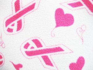 Fleece Prints - Pink Ribbons with Hearts