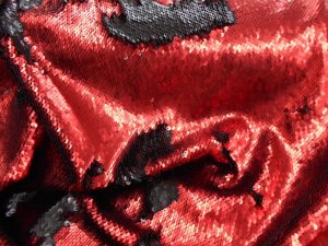 Mermaid Reversible Sequin Knit Fabric - Red with Matte Black