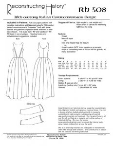 Reconstructing History Pattern #RH508 - 16th Century Italian Commonwoman's Outfit, Renaissance clothing pattern, Renaissance dress patternReconstructing History #RH508 - 16th Century Italian Commonwoman's Outfit Sewing Pattern