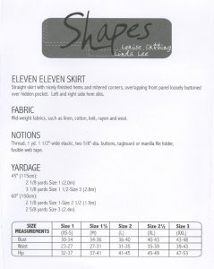 Shapes Eleven Eleven Skirt pattern yardage chart