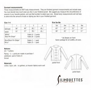 Silhouettes #950 Becky's Jacket - by Peggy Sagers - yardage chart