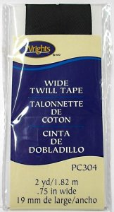 Wrights Wide Twill Tape #304 - Black #031  -  3/4" wide