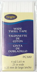 Wrights Wide Twill Tape #300 - White #030  -  1/4" wide
