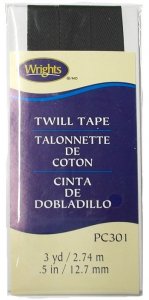 Wrights Wide Twill Tape #301 - Black #031  -  1/2" wide