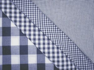 Gingham Check Fabric - Navy with White