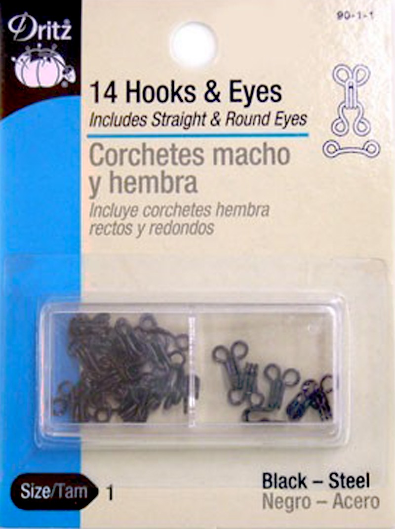 Size 0 14-Count Dritz 90-0-1 Hook & Eye Closures Black