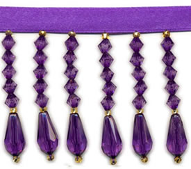 beaded fringe crystal trim purple drop lt pink voguefabricsstore