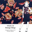VF231-35 Homage Foliage - Coral and Neutral Leaves Tossed on a Midnight Navy Rayon Challis Fabric