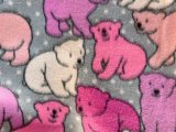 Polar Fleece Print Fabric - Pink Polar Bears on Grey
