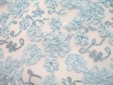 Envy Sequin Netting - Ribbon Embroidered Sequin Tulle Fabric - Baby Blue