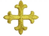 Wholesale Iron-On Applique - Fleury Patonce Cross #1652D - Gold Metallic, 2.875" x 2.875", 25pcs