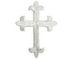 Wholesale Iron-on Applique - Fleury Latin Cross #19553 - Silver Metallic,   6.5" x 4.75", 25pcs