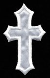 Wholesale Iron-on Applique - Small Satin Cross #511379 - White, 2.5" x 1.5", 25pcs