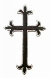 Wholesale Iron-on Applique - Fleury Latin Cross #3051 - Black-Silver, 4.5" x 2.75",  25 pcs