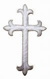 Wholesale Iron-on Applique - Fleury Latin Cross #3051 - White-Silver,  4.5" x 2.5", 25 pcs