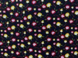 Pinwale Cotton Corduroy Print - Small Yellow-Fuchsia Floral on Black col. 07