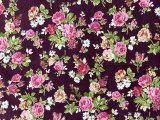 Pinwale Cotton Corduroy Print - Medium Pink Floral on Oxblood col. 08