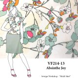 VF214-13 Absinthe Joy - Large Stylized Floral Print on  White Crepe Georgette Fabric