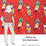 VF214-22 B.K. Red Feather - Colorful Feathers on Pomegranate Polyester Crepe de Chine Fabric