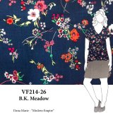 VF214-26 B.K. Meadow - Colorful Tiny Floral Print on a Dark Navy Crinkled Rayon Fabric