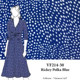 VF214-30 Rickey Polka Blue - Splattered White Dots on Royal Blue SofTouch Polyester Peachskin Fabric