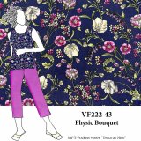 VF222-43 Physic Bouquet - Orchid and White Flowers Tossed on a Soft Navy Rayon Challis Fabric