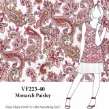VF223-40 Monarch Paisley - Pink with White and Olive on 66” Lightweight Rayon Jersey Knit Fabric
