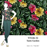 VF226-32 Tante Garden - Fuchsia and Yellow Floral Print on Black Cotton Knit Fabric