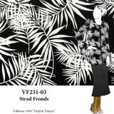 VF231-03 Strad Fronds - Black and White Polyester Crepe Georgette Leaf Print Fabric