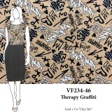 VF234-46 Therapy Graffiti - New York City Inspired Black and Tan Double-Brushed DTY Knit Fabric