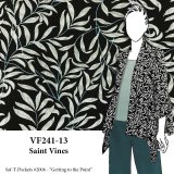 VF241-13 Saint Vines - Seafoam & Dove Gray Leaf Print on Black Bubble Crepe Georgette Fabric