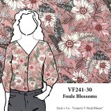VF241-30 Foule Blossoms - Pale Rose with Blue Floral Print on Rayon Challis Fabric