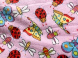 Polar Fleece Print Fabric - Happy Bugs on Pink