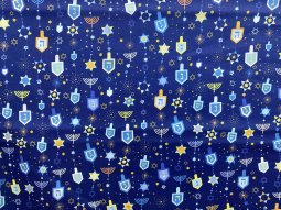 Quilting Cotton Print - Hanukkah Festival Dreidels on Blue