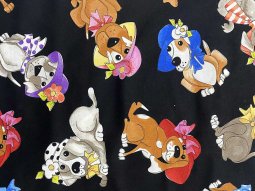 Quilting Cotton Print Fabric - Tossed Go Doggies Black