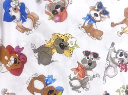 Quilting Cotton Print Fabric - Tossed Go Doggies White