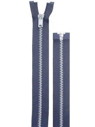 Separating Zipper - 80" For Coat Lining - Navy-Silver