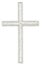 Iron-on Applique - Latin Cross #3053 - Silver Metallic,  4.75" x 2.75"
