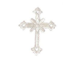 Iron On Applique - Annulet Cross #19678 -  Silver Metallic, 2.5" x 1.875"