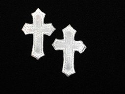 Iron-on Applique - 2 Mini Satin Cross #511378 - White, .75" x 1.25"