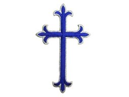 Iron-on Applique - Fleury Latin Cross #3051 - Royal-Silver Metallic, 4.5" x 2.75"