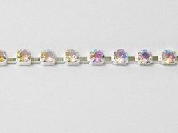 Rhinestone Banding - Cup Chain R12 - Single Row Silver/Aurora Borealis 4mm