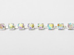 Rhinestone Banding - Cup Chain R17 - Single Row Silver/Aurora Borealis 6mm