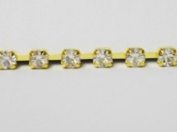Rhinestone Banding - Cup Chain R17 - Single Row Gold/Crystal  6mm