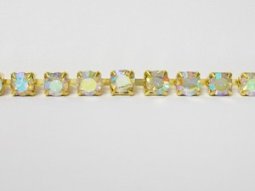 Rhinestone Banding - Cup Chain R17 - Single Row - Gold/Aurora Borealis  6mm