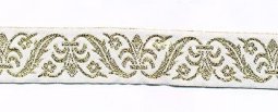 Regal Jacquard Trim - White with Metallic Gold, 1.125"
