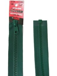 YKK Separating Zipper - One Way Opening, 18" - #530 Dark Green